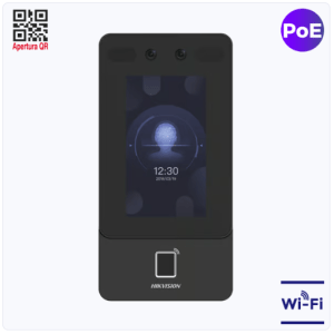 terminal min moe poe & wifi de reconocimiento facial y huella con lector mifare / exterior ip65 / hasta 1.5 mts en lectura de rostro / soporta p2p / 1,500 rostros / 3,000 huellas / salida 12 vcd para chapa / poe / sip estandar / hik ia venta e instalacion en guadalajara jalisco.