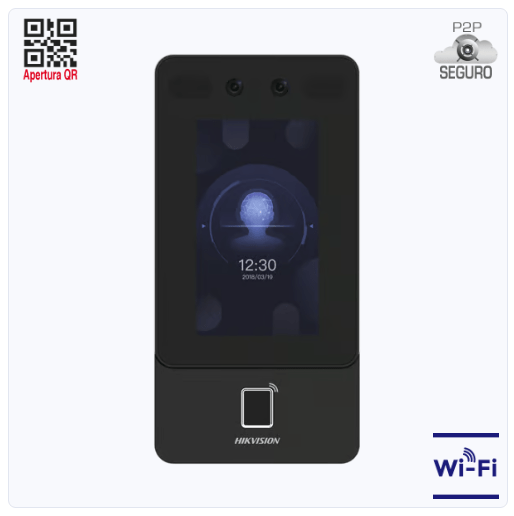 terminal min moe wifi de reconocimiento facial y huella con lector mifare / exterior ip65 / hasta 1.5 mts en lectura de rostro / soporta p2p hik connect / 1,500 rostros / 3,000 huellas / videoportero venta e instalacion en guadalajara jalisco.