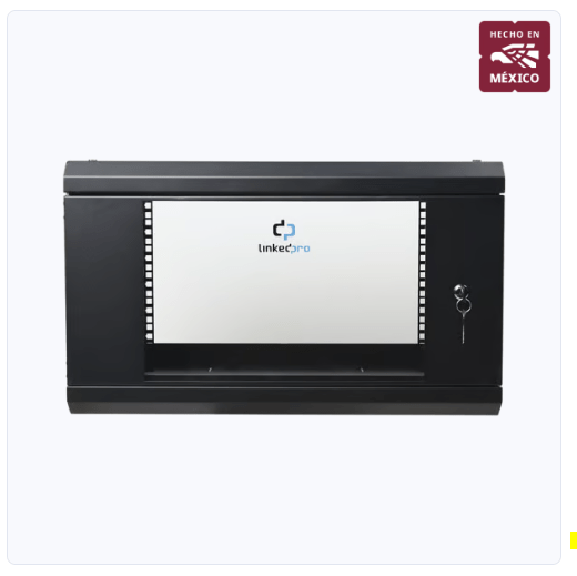 gabinete de pared de 6u con puerta de cristal templado, 455 mm de profundidad total, rack de 19in, acero reforzado color negro venta e instalacion en guadalajara jalisco.
