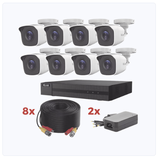 kit turbohd de 8 camaras profesionales, dvr 8 canales 1080p lite / 8 cámaras bala 1080p metalicas / 8 cables de 20 metros / 2 fuentes de 4 canales