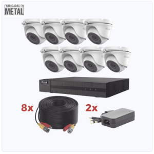 kit turbohd / dvr 8 canales 1080p lite / 8 cámaras turret 1080p metalicas / 8 cables de 20 metros / 2 fuentes de 4 canales