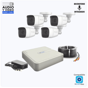 kit turbohd 1080p lite / dvr 4 canales con (micrÓfono integrado) / audio por coaxitron / 4 cámaras bala de policarbonato con micrófono integrado