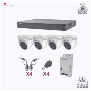 kit turbohd 1080p 4 cámaras eyeball (exterior 2.8 mm) / dvr 4 canales / transceptores / conectores / fuente de poder profesional
