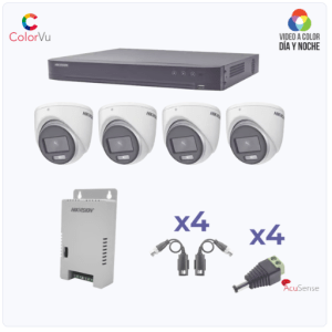 kit colorvu turbohd 1080p / dvr 4 canales / 4 cámaras eyeball (exterior) lente 2.8mm / fuente de poder profesional / transceptores de video y accesorios de corriente